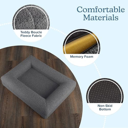 Orthopedic Dog Bed - 26x19 Inch Small Dog Bed with Supportive Bolster, Nonslip Bottom, and Removable Washable Cover - Memory Foam Cushion for Small Dogs and Cats - Pet Products by PETMAKER (Gray) - size: Small