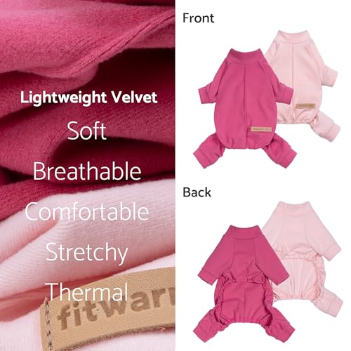 Fitwarm 2 Pack Lightweight Fleece Dog Pajamas, Warm Winter Clothes for Small Dogs Girl, Cozy Pet Onesie with Feet, Medium Violet Red, Light Pink, Small - color: Pink, size: Small