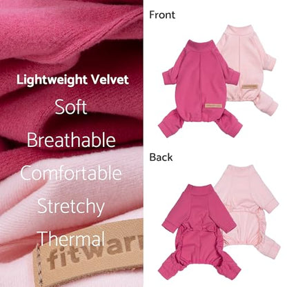 Fitwarm 2 Pack Lightweight Fleece Dog Pajamas, Warm Winter Clothes for Small Dogs Girl, Cozy Pet Onesie with Feet, Medium Violet Red, Light Pink, Medium - color: Pink, size: Medium