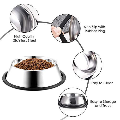 WEDAWN Stainless Steel Dog Bowls, 1 Cup/8oz Cat Bowl Water and Food with Rubber Base, Pet Bowls for Small Dogs, Cats, Puppy, Rabbit and Kitten, 2Pack - color: Stainless steel (2Pack), size: 1 Cup/5.9" Dia x 1.5" H (2Pack)