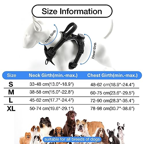 Light Up Dog Harness - No Pull LED Dog Harness Rechargeable, Glow Vest for Night Walking, Fits Small Medium & Large Dogs - color: Black-Blue, size: L