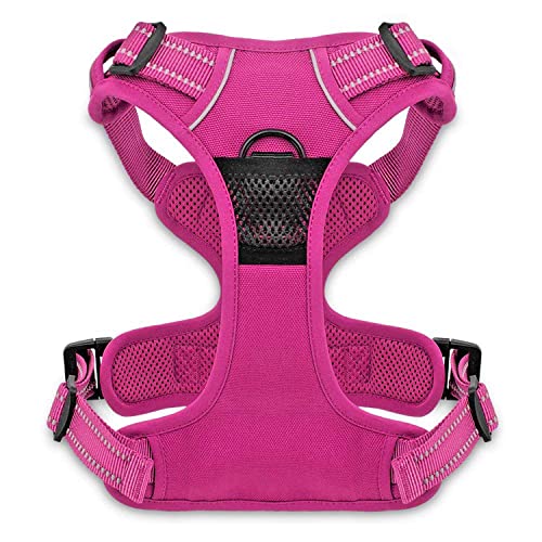 Voyager Dog Harness Dual Leash Attachment No-Pull Control Adjustable Soft but Strong Pet Harness for Medium and Large Dogs with 3M Reflective Technology, Fuchsia Nylon, L (Chest: 25-30") - color: Fuchsia Nylon, size: L (Chest: 25 - 30")