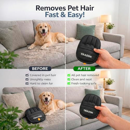 Trazon Pet Hair Removal Gloves 2 Pack – Electrostatic Pet Hair Removal Mitt for Cats & Dogs – Magic Brush Pet Hair Remover & Reusable Lint Brush Alternative for Couch, Furniture, Clothes & Car Seats