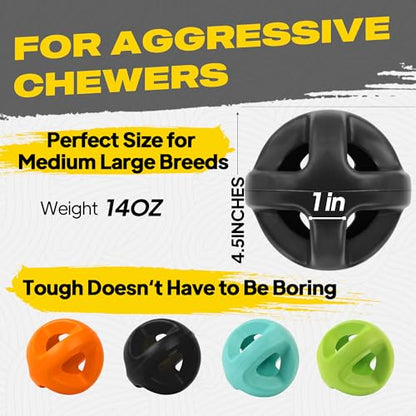 Fida Natural Rubber Dog Balls for Aggressive Chewers, Durable Dog Chew Toys for Large Dogs, Interactive Fetch & Tug of War Toys for Medium Large Breed Non-Toxic Dish Washable,4.5 * 4.5" - color: Jet Black