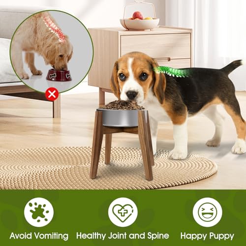 Elevated Dog Bowl Stand for Medium & Large Dogs, Fits Up to 9 inches diameter 64 oz Bowls Raised Dog Bowl Stand , Solid Acacia Wood Dog Bowl Holder, Single Elevated Dog Feeding Station (Stand Only) - color: Large - 1 Pack