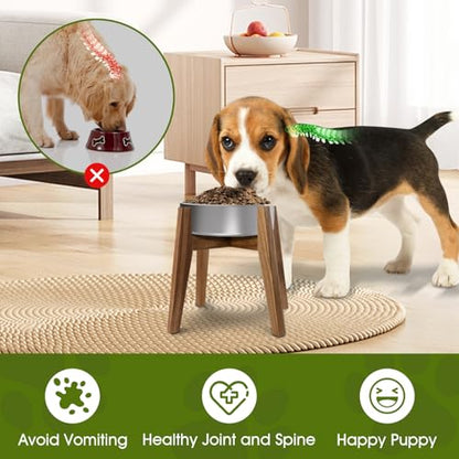 Elevated Dog Bowl Stand for Medium & Large Dogs, Fits Up to 9 inches diameter 64 oz Bowls Raised Dog Bowl Stand , Solid Acacia Wood Dog Bowl Holder, Single Elevated Dog Feeding Station (Stand Only) - color: Large - 1 Pack