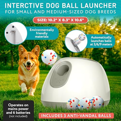 ABC PACK & SUPPLY Automatic Dog Ball Launcher for Small Dogs & Puppies, Adjustable 10–30 ft Indoor Outdoor Fetch Machine with 3 Balls