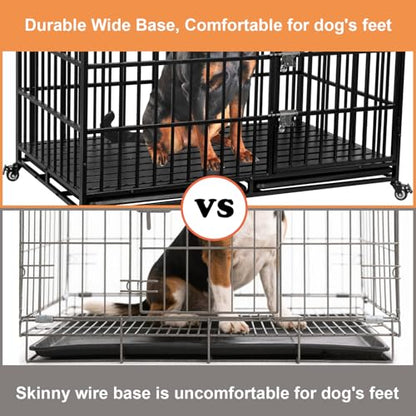 54 inch Heavy Duty Dog Crate with 2 Bowls, Indestructible Escape-Proof Dog Kennel Double Door, High Anxiety Large XXL Cage Indoor with Wheels and Trays, Max Load Capacity 300lbs - size: 53.9"L x 29.7"W x 46.1"H
