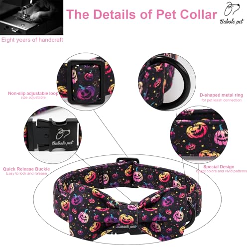 Halloween Dog Collar with Bow Tie - Cute Halloween Black Spooky Pumpkin Dog Collars, Adjustable Metal Buckle Bowtie Collar for Small Medium Large Boy Girl Dogs XS - color: B-Spooky Pumpkin, size: XS