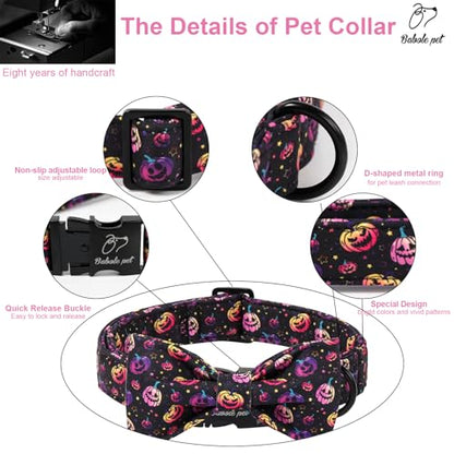 Halloween Dog Collar with Bow Tie - Cute Halloween Black Spooky Pumpkin Dog Collars, Adjustable Metal Buckle Bowtie Collar for Small Medium Large Boy Girl Dogs XS - color: B-Spooky Pumpkin, size: XS