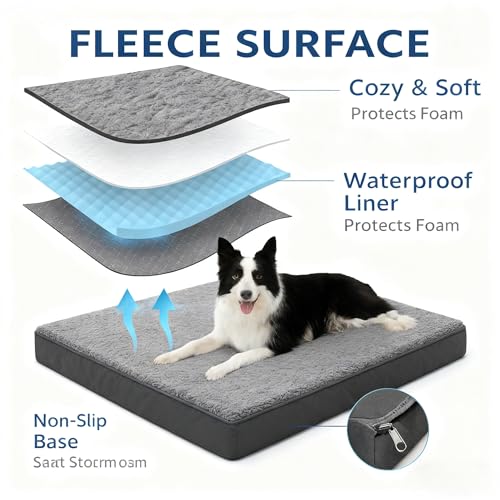 Dog Bed with Waterproof Inner Liner, Removable Cover, Egg Crate Foam Dog Beds, Easy to Clean，30×20Inch，Khaki - color: Khaki, size: 30"L x 20"W x 3"Th