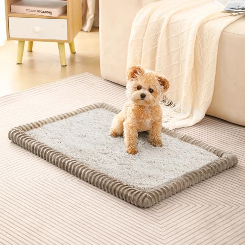 MINIDEAR Dog Crate Pad, Crate Bed Non-Skid Kennel Pad, Rubber Backing Memory Foam for Dog Bed Mat, Machine Washable Dog Bed for Crate, 17"x24" - color: Camel, size: Rectangle Shape:17"x24"x1.1"