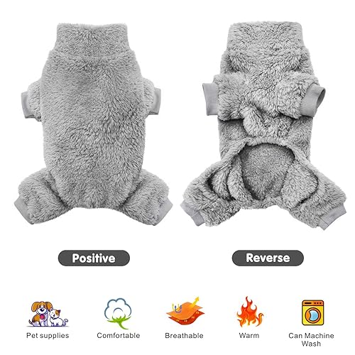 Idepet Velvet Dog Pajamas, Turtleneck Dog Sweater Fuzzy Plush Onesie Soft Cat Apparel Pet Clothes Winter Outfit Doggy Pjs Puppy Jumpsuit for Small Dogs Cats (Grey,XS) - color: Grey, size: X-Small