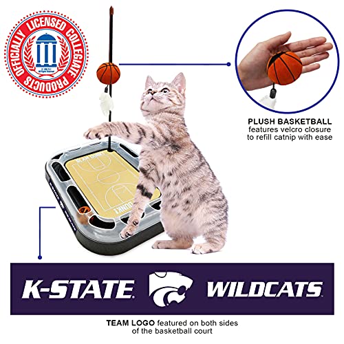 NCAA KANSAS STATE Wildcats 6-in-1 Scratcher and Wand - Basketball Court Cardboard Cat Scratcher with Catnip Plush Ball and Bell - color: Kansas State Wildcats