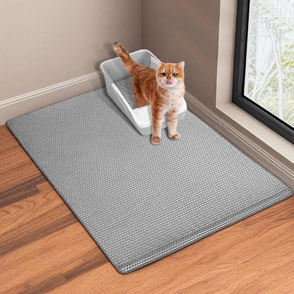 GRELY Cat Litter Mat, 25x16 Inches Litter Box Mat, 2 Layer Litter Trapping Mat for Indoor Cats, Litter Catcher Mats Non-Slip Waterproof Urine Proof Collapsible