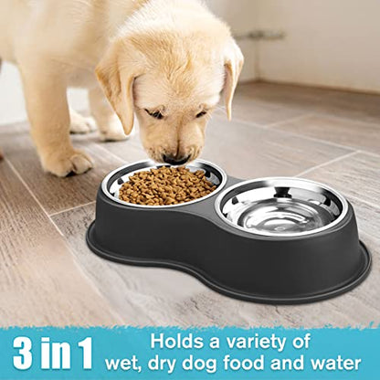 Epetslove Dog Bowls Double Dog Water and Food Bowl Stainless Steel Bowl with Non-Slip Resin Station, Pet Feeder Bowls for Puppy Medium Dogs Cats - color: 1.Black, size: Medium-18oz