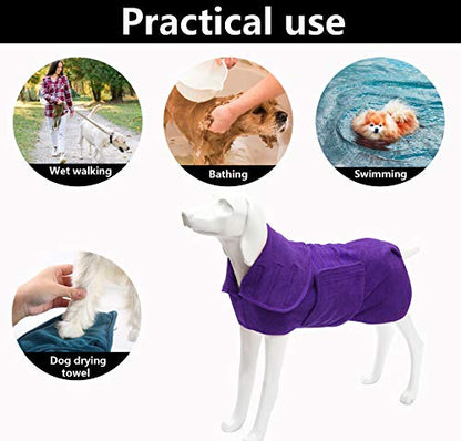 Geyecete Dog Drying Coat - Dog Bathrobe Towel - Microfibre Fast Drying Super Absorbent Pet Cat Bath Robe Towel, Luxuriously Soft - Purple - S - color: Purple, size: Small