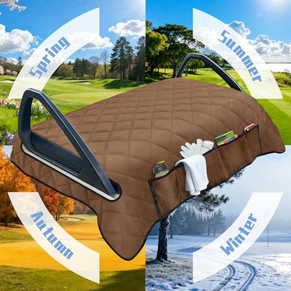 Golf Cart Seat Covers with 4 Front Pockets, Thick Seat Towel Blanket with Non-Slip Backing, Fits EZGO, Club Car, Yamaha and More 2 & 4 Passenger Golf Carts, Dark Brown - color: Dark Brown