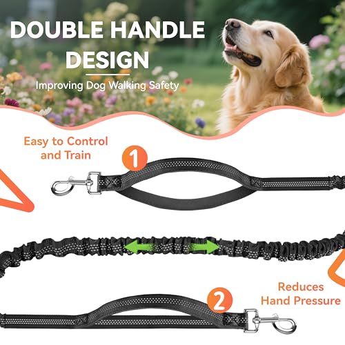 Hands Free Dog Leash with Waist Belt & Zipper Pouch, Heavy Duty Waist Leash for Running, Walking, Jogging and Hiking, Professional Tangle Free Reflective Control Lead for Large Medium Dogs - color: Waist Belt-Black