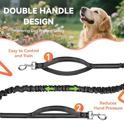 Hands Free Dog Leash with Waist Belt & Zipper Pouch, Heavy Duty Waist Leash for Running, Walking, Jogging and Hiking, Professional Tangle Free Reflective Control Lead for Large Medium Dogs - color: Waist Belt-Black