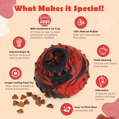 Dog Toys for Boredom - Frozen Treats, Refillable Freezable Dogs Food, Reduces Anxiety Chew Toy, Easy to Clean, Treats Dispensing, 4-in-1 Enrichment - color: Red