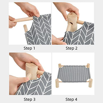 Cat and Dog Hammock Bed for Small Dogs, Brethable Wooden Cat Pet Rabbit Elevated Cooling Outdoor Bed Cots Furniture for Summer Monstera Leaf - color: Triangles