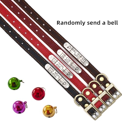 Personalized Leather Cat Collar,Custom with Name Plate and Bell for Boy and Girl Kitten/Cat(XXS,Claret) - color: Claret, size: XXS
