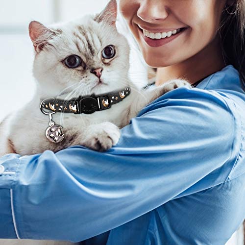 Baeuppit 2Pcs Breakaway Cats Collars Cat Collars for Boy Cats Kitten Collars with Bell & Pendant Glow in The Dark,Black+Purple - color: Black+Purple, size: 7.0-10.7''