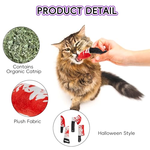 8pcs Catnip Toy, Indoor Knife Shaped Cat Toy Horror Plush Interactive Chew Bite Toys for Halloween Christmas Cat Kitten Indoor Festive Holiday Cat Lover Gift