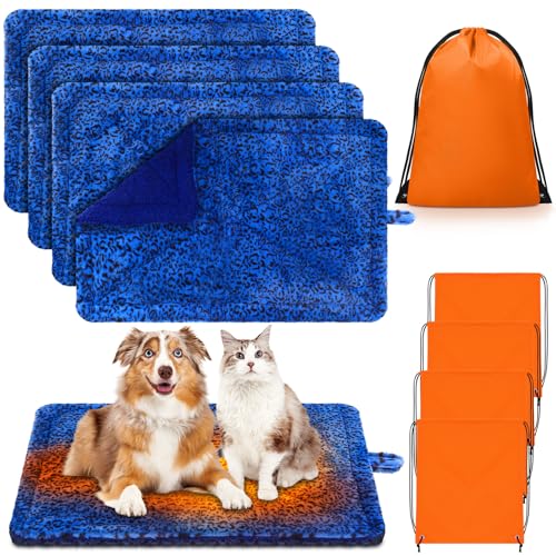 Riakrum 4 Pack Self Warming Cat Bed Mats Leopard Print Cat Dog Thermal Blanket Double Sided Self Heating Pet Pad with Storage Bags for Pet Winter Outdoor Indoor Supplies, Non Electric(XL) - size: XL