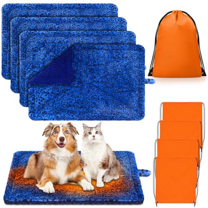 Riakrum 4 Pack Self Warming Cat Bed Mats Leopard Print Cat Dog Thermal Blanket Double Sided Self Heating Pet Pad with Storage Bags for Pet Winter Outdoor Indoor Supplies, Non Electric(XL) - size: XL