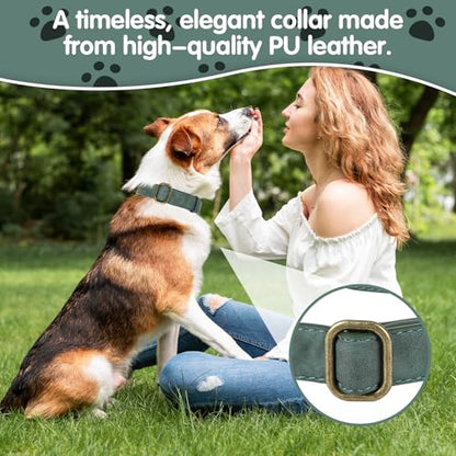 TDTOK Soft PU Leather Dog Collar, Classic Leather Collar for Small Medium Large Dogs with Quick Release Metal Buckle, Durable & Adjustable Fit 10-23" Neck - color: Green, size: M