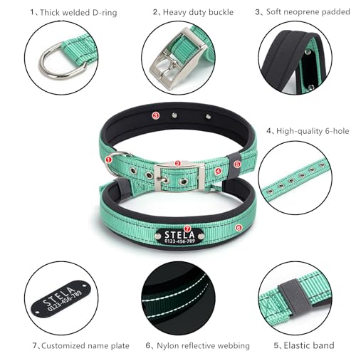 Personalized Customized Custom Dog Collars with Dog Name Phone Number, Adjustable Soft Neoprene Padded Reflective Nylon Collar for Boy Girl Puppies X-Small Small Medium Large Dogs