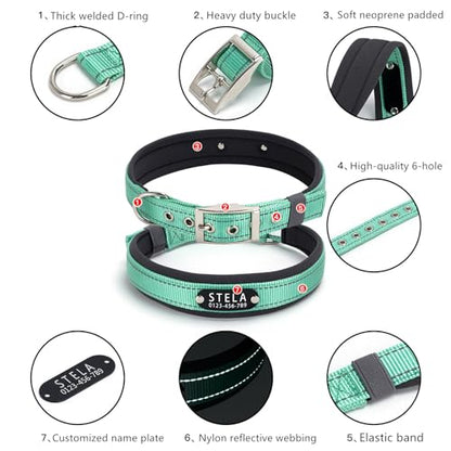 Personalized Customized Custom Dog Collars with Dog Name Phone Number, Adjustable Soft Neoprene Padded Reflective Nylon Collar for Boy Girl Puppies X-Small Small Medium Large Dogs