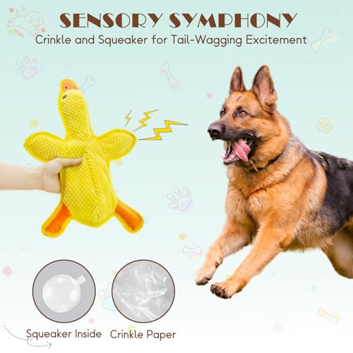 No Stuffing Dog Squeak Toys- Chew Toys for Small Medium Large Breed- Durable Puppy Teething Interactive to Keep Them Busy- Best Birthday Gift(Yellow Duck) - color: Yellow