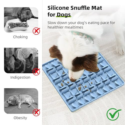 Snuffle Mat for Dogs, Silicone Snuffle Mat Dog Feeding Mat Slow Feeder, Encourages Natural Foraging Dog Sniff Mat, Stress Relief, Smell Training, Digging Toys for All Breed Dogs (Blue) - color: Blue