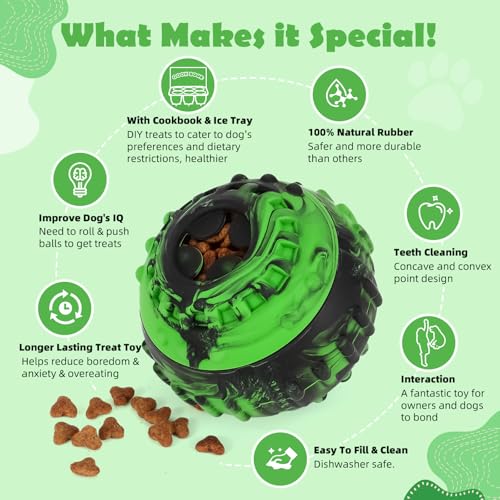Dog Toys for Boredom - Frozen Treats Toy, Dog Toy Refillable Freezable Dog Food, Reduces Anxiety Chew Toy, Easy to Clean Interactive Dog Puzzle Toys, Treats Dispensing Dog Toys, 4-IN-1 Enrichment Toys - color: Green
