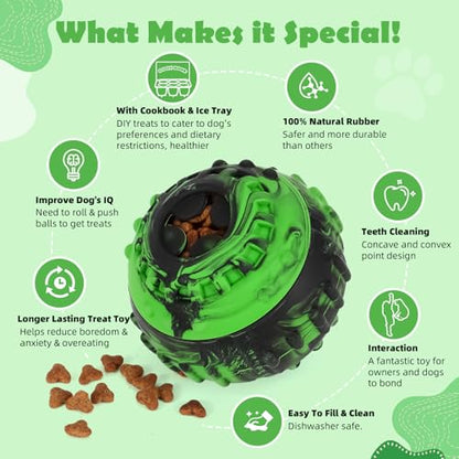 Dog Toys for Boredom - Frozen Treats Toy, Dog Toy Refillable Freezable Dog Food, Reduces Anxiety Chew Toy, Easy to Clean Interactive Dog Puzzle Toys, Treats Dispensing Dog Toys, 4-IN-1 Enrichment Toys - color: Green