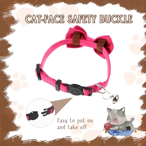 Sliverdew 2 Pcs Kitten Bow Tie Collar with Bell Cute Cat Collar for Girl Boy Cats Breakaway Cat Collars Adjustable Small Puppy Safety Collar Solid Color Plaid Pet Collar (Pink) - color: pink