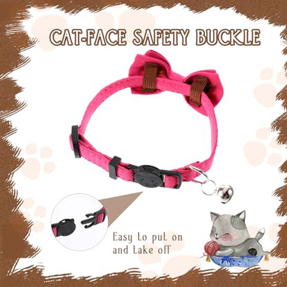Sliverdew 2 Pcs Kitten Bow Tie Collar with Bell Cute Cat Collar for Girl Boy Cats Breakaway Cat Collars Adjustable Small Puppy Safety Collar Solid Color Plaid Pet Collar (Pink) - color: pink