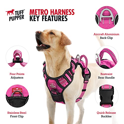 Tuff Pupper No Pull Easy Walk Dog Harness | Heavy Duty Pet Vest | Front & Back Leash Clips | Strong Safety Handle | Reflective Anti Pull Vest | Comfortable Padded Escape Proof Harness (Small, Pink) - color: Hot Pink, size: Small (Neck: 10-17" , Chest: 14-