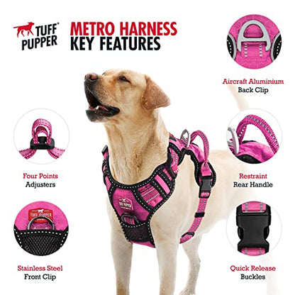 Tuff Pupper No Pull Easy Walk Dog Harness | Heavy Duty Pet Vest | Front & Back Leash Clips | Strong Safety Handle | Reflective Anti Pull Vest | Comfortable Padded Escape Proof Harness (X-Large, Pink) - color: Hot Pink, size: X-Large (Neck: 20-30" , Chest: