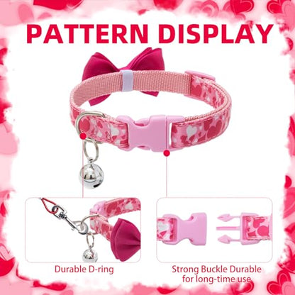PUPTECK Bowtie Dog Collar with Bell 2 Packs, Adjustable Cute Puppy Collar, Sweet Gift for Small Dogs Pets 11.8-15.7 in - color: Pink, size: 11.8-15.7 in