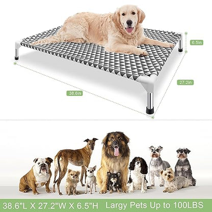Elevated Outdoor Dog Bed, Large Size, Cotton Material, Non-Slip Feet, Fits up to 100lbs - size: 4 sided Large