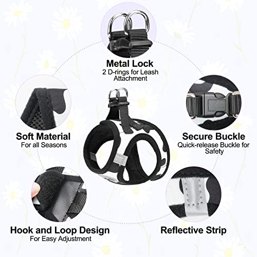 BEAUTYZOO Small Dog Harness and Leash Set, Cow Print Step in Dog Harness No Pull No Choke Puppy Harness Reflective for XXS XS S Dogs Cats, Soft Padded Mesh Vest Harnesses Girl and Boy Pets - color: Black White, size: XX-Small(Chest Girth 11.5"-13")