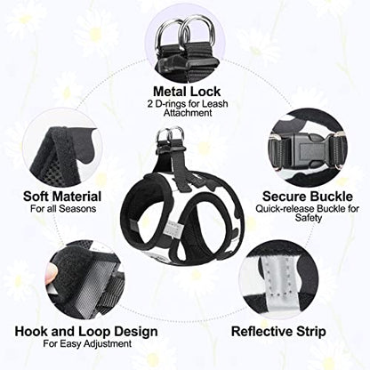 BEAUTYZOO Small Dog Harness and Leash Set, Cow Print Step in Dog Harness No Pull No Choke Puppy Harness Reflective for XXS XS S Dogs Cats, Soft Padded Mesh Vest Harnesses Girl and Boy Pets - color: Black White, size: XX-Small(Chest Girth 11.5"-13")