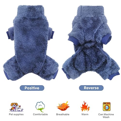 Idepet Velvet Dog Pajamas, Turtleneck Dog Sweater Fuzzy Plush Onesie Soft Cat Apparel Pet Clothes Winter Outfit Doggy Pjs Puppy Jumpsuit for Small Dogs Cats (Navy,XS) - color: Navy, size: X-Small