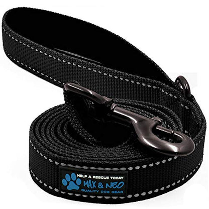 Max and Neo Small Dog Reflective Nylon Leash - Donate a Leash to Dog Rescue for Each Sold (Black, 4x5/8) - color: BLACK, size: 4 FT x 5/8" Wide
