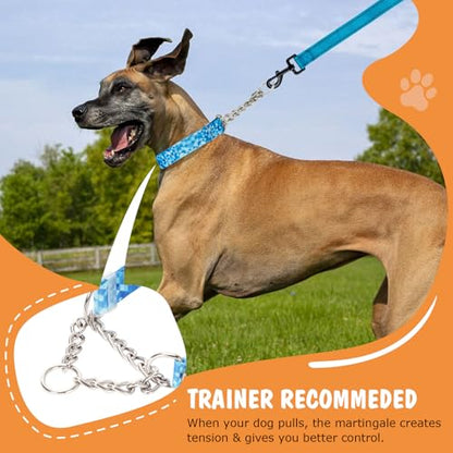 Martingale Dog Collar with Stainless Steel Chain, No Pull Slip Cinch Choker Choke Collar Training Escape Proof Heavy Duty Dog Collar for Medium Large Extra Large Pet Boy Male Dogs, Blue L - color: 5, size: L(Neck19-24")