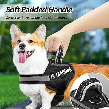 Dog Vest Harness and Patches Set, Animire in Training Service Dog Harness with 10 Dog Patches, Reflective Dog Vest with Handle for Small, Medium, Large, and Extra-Large Dogs - color: Black, size: XX-SMALL (Chest:12-15 Inch)